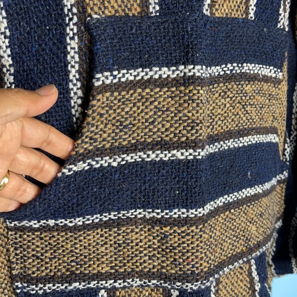 Mexican Woven Navy Blue Stripes Baja Hoodie - Picture 3 of 7